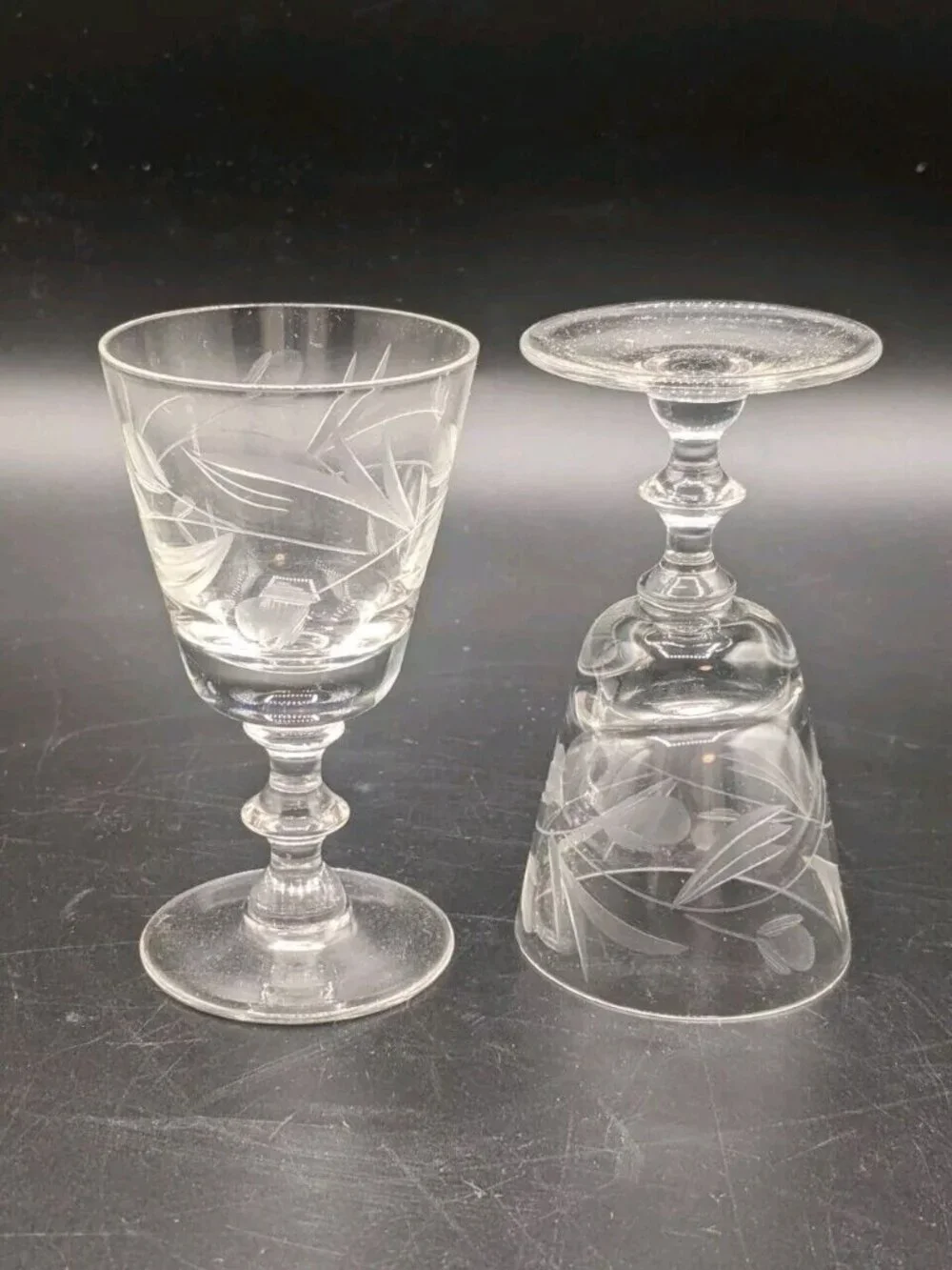 Vtg Etched Clear Glasses Set of 6 New Old Stock Cordial 2 oz
